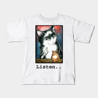 Cat and Mouse - Listen - Black Outline Kids T-Shirt